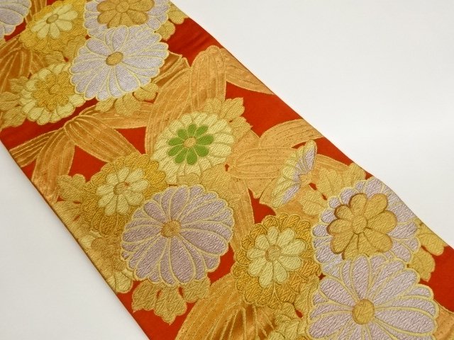 JAPANESE KIMONO / FUKURO OBI / WOVEN KIKU & BAMBOO GRASS